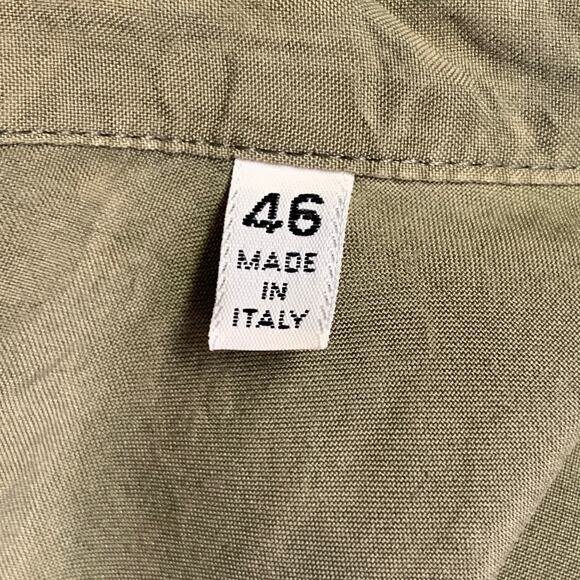 BYBLOS Size 46 Green Olive Silk One Pocket Short Sleeve Shirt - Picture 4 of 6